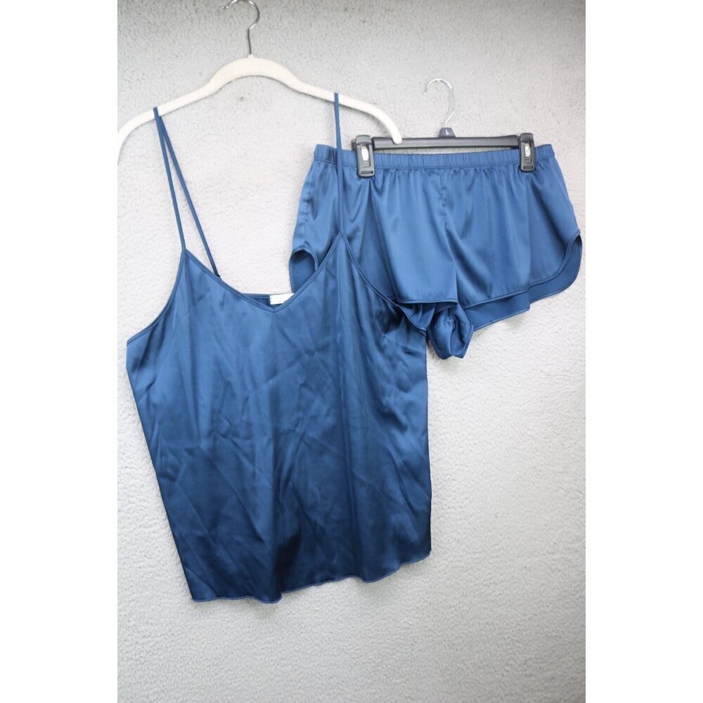 EkOuaer 2 Piece Dark Blue Satin Pajamas-Size XL-Shorts & Tank-Soft-Cozy Chic